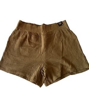 One 5 One Cotton Pull On Elastic Waist High Waist Shorts Khaki Green/Brown Sz M
